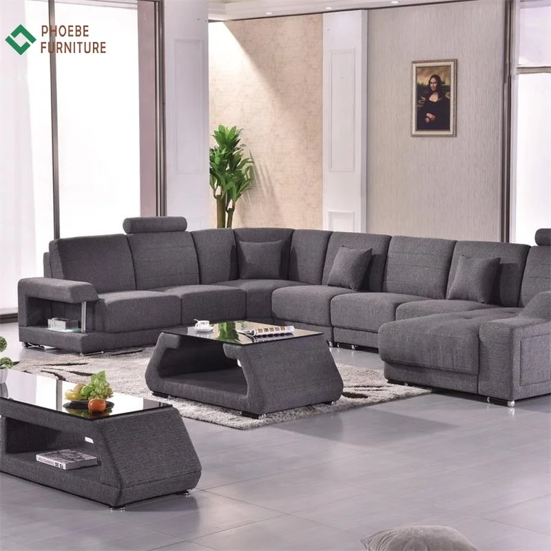 Storage classic gray U shaped fabric lounge couch furniture living room sectional nice alibaba sofa sets