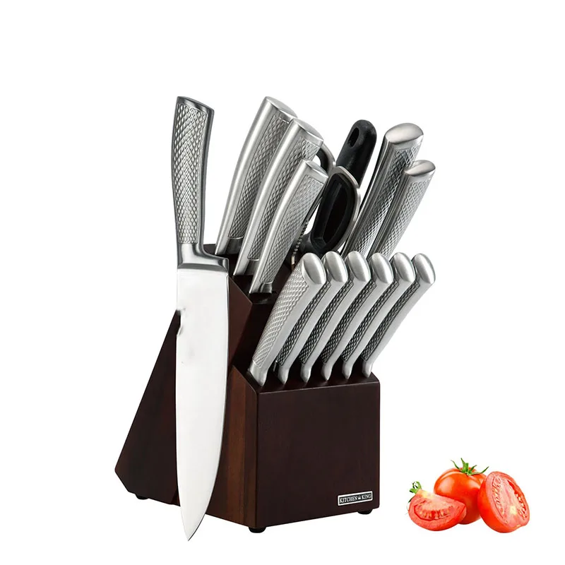 Stainless steel 14-piece knife set All steel knife set Acacia wood knife holder combination