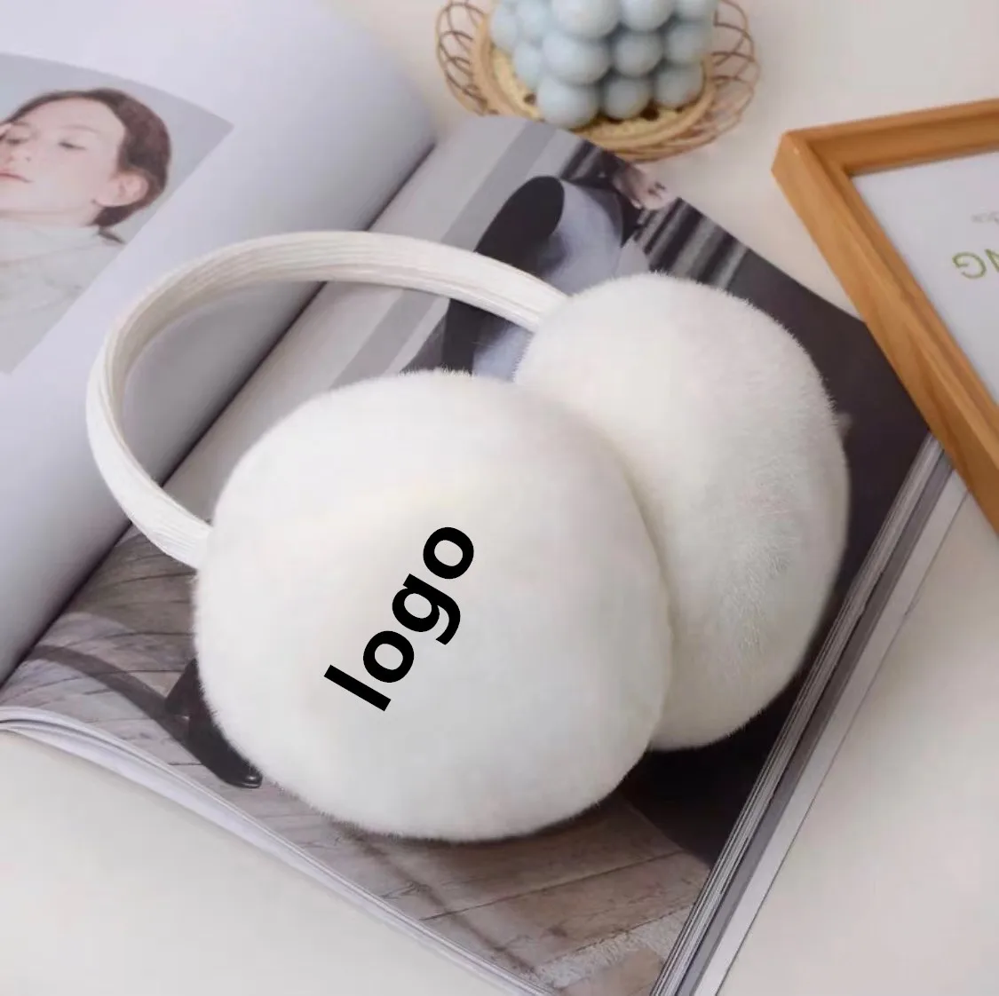 High quality adjustable natural rex  rabbit fur ear muff winter headwear fur ear muffs for cold fold ear protection