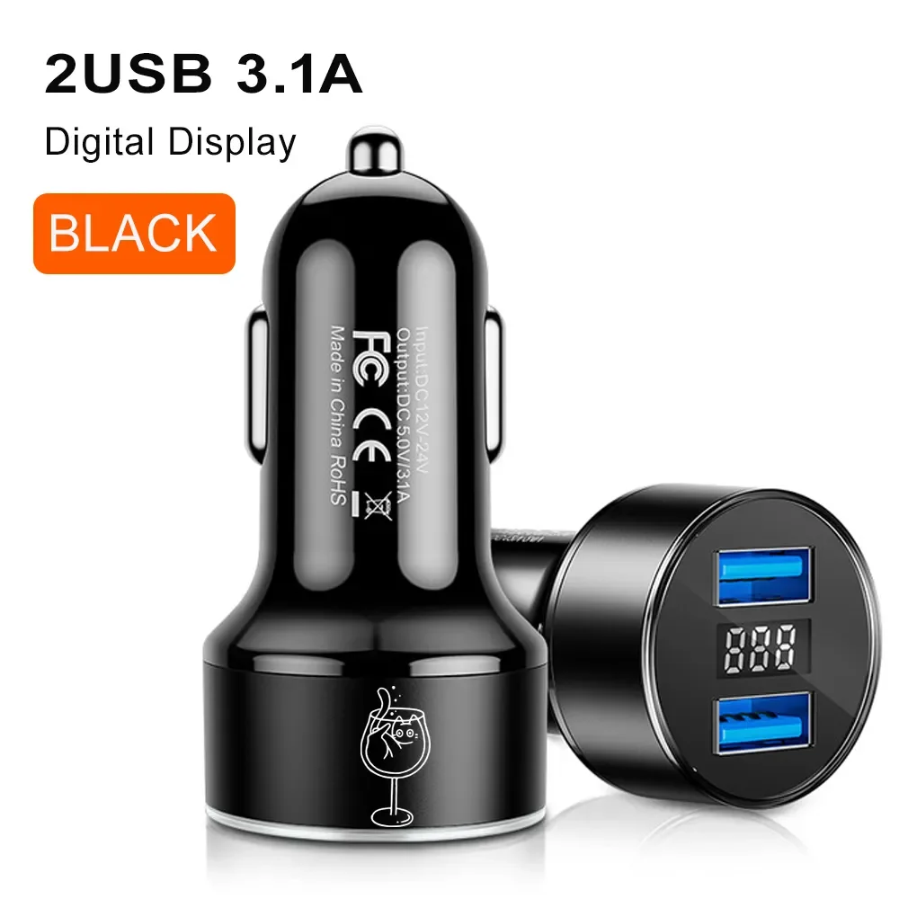 PSDA 3.1A Dual USB Car Charger With LED Display Mobile Phone Car-Charger for Xiaomi 9 Samsung S8 Phone 11 6 6s 7 8 Plus Tab