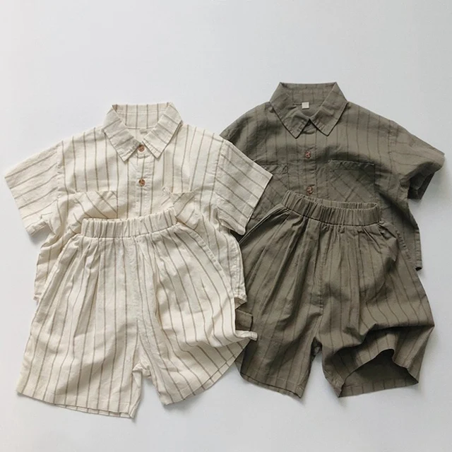 2 Piece Shorts Set Kids Custom Logo Summer Striped Shirt Children Outfit Kids Clothing Toddler Boy Clothes Boy Clothing Sets