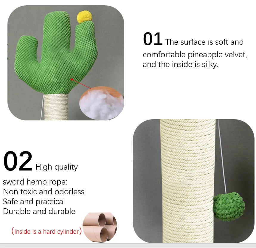 Cactus Cat Tree for Indoor Cats  Scratching Post Cactus Cat Scratcher with  Scratching Poles and Dangling Ball Large