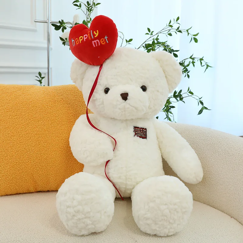Happily Met Valentines Teddy Bears Wholesale Cuddly Soft Teddy Bear Stuffed Animal Holding Red Heart