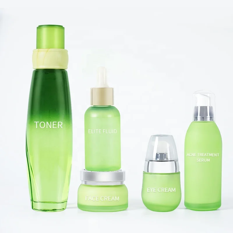 Private Label Custom Green Tea Aloe Vera Skin Brightening Moisturizing Anit Acne Face Skin Care Set
