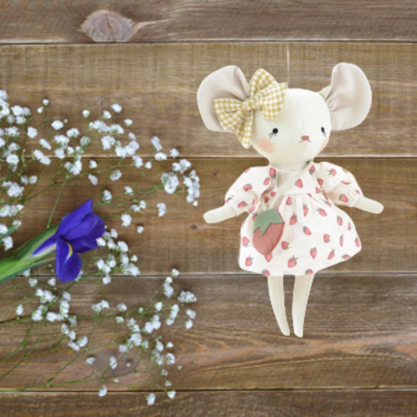 Soft and Cute Plush Fabric  Mouse  Doll Flower Skirt Wearing Bow Home Decoration Toys