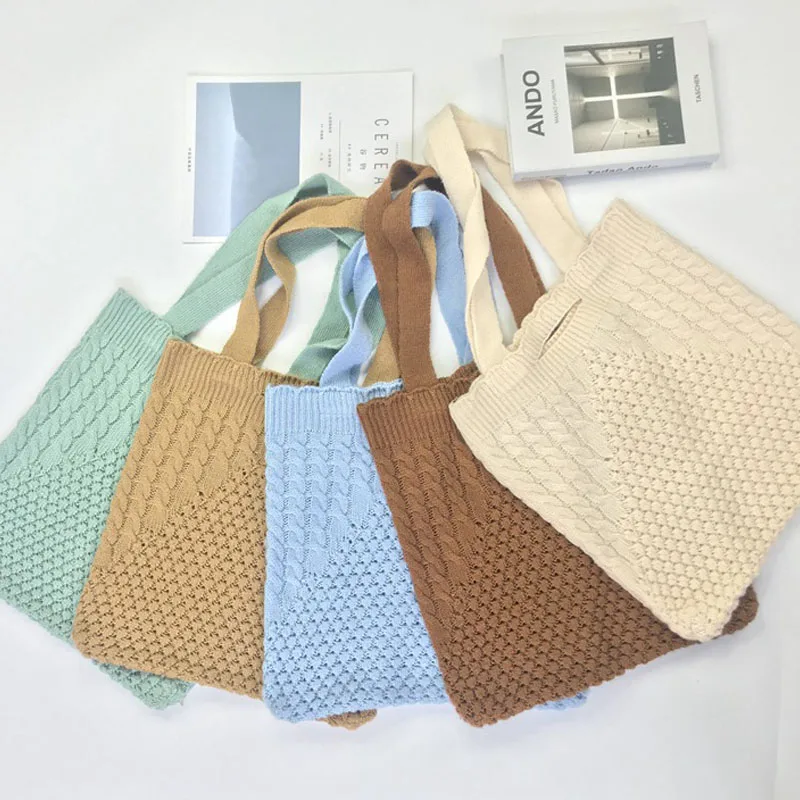 Women fashion knitting crochet bag ladies tote handbag shoulder shopping bag