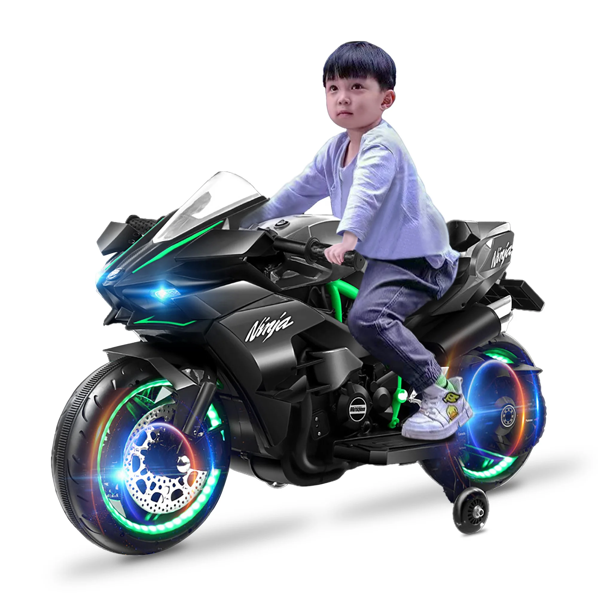 Ride-on cars for kids toys motorbike learning toys Kawasakis H2R 12V/4.5A battery sport motorcycle 380W motor Simulated throttle