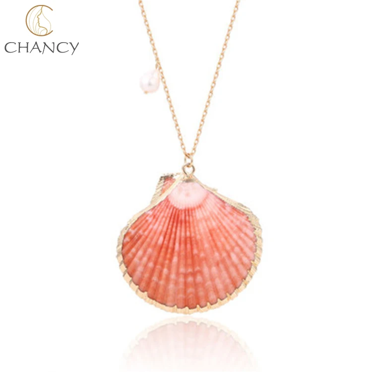 Hot sale natural sea shell necklace with natural pearl 14k gold plated necklace for woman or girl
