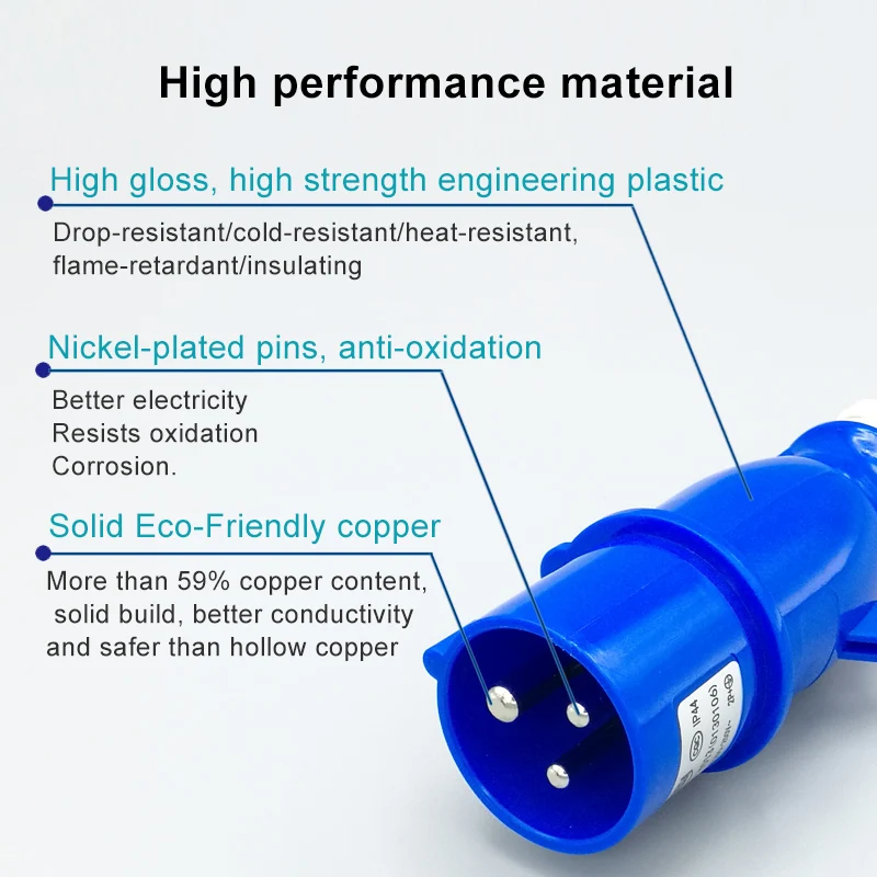 3Pin 16A/32A male and female industrial plug and panel socket IP44 CEE norm power cable connector YEEDA