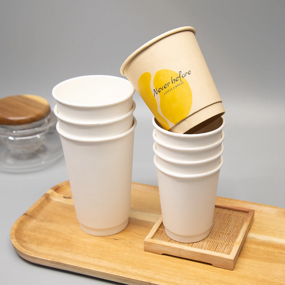 Custom Print Personalised Paper Coffee Cups Yellow Coffee Paper Cup with Sleeve Holder 12 Oz Paper Coffee Cup