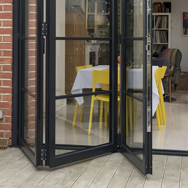 JBDhome Garden Curved Aluminium Bi-Folding Door, Outdoor Double Tempered Glass Vertical Folding Door
