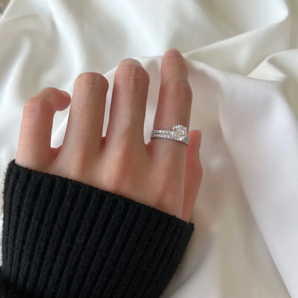 Lab Grown Diamond Rings For Women Double Stackable Fashion Jewelry Bridal Sets Wedding Engagement Ring Lab Created Diamond Rings