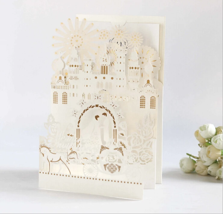 Wedding Invitations Laser Cut Card Bride and Groom Castle Wedding Favors Gifts for Guests Wedding Greeting Card Supply