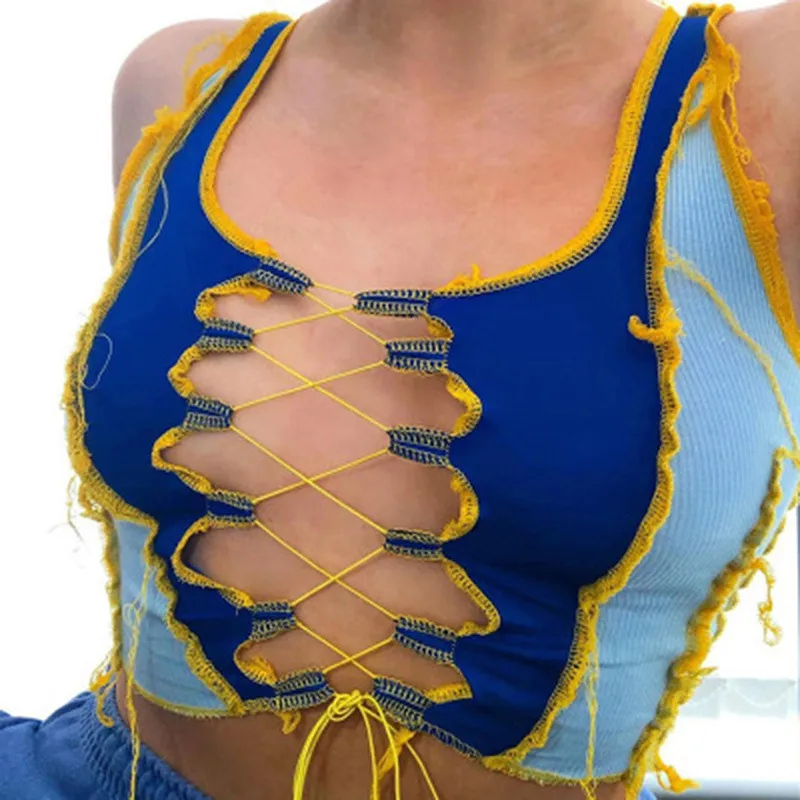 
Y-2527 Hot Girl Sexy Strappy Short Umbilical Short Vest Female Fashion Sexy Tight-Fitting Breathable Sleeveless Top 