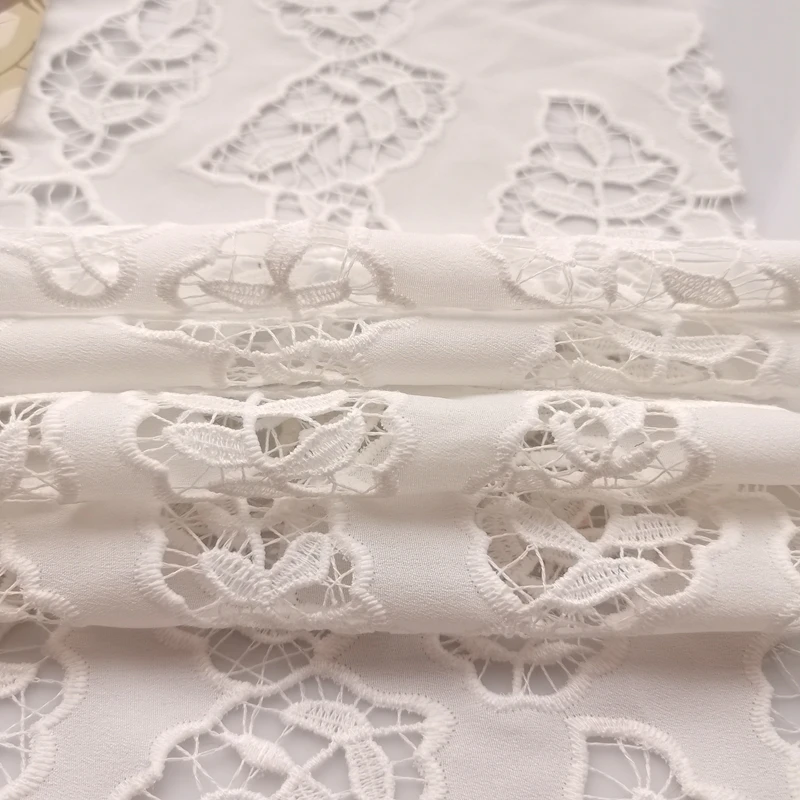 Factory 100% Digital Printing Polyester Leaves Laser Hole Embroidery Fabric For Women Wear