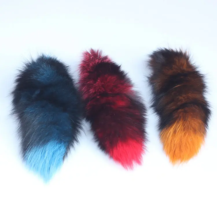 Wholesale supplier custom fashion bag pendant fluffy 40cm large dyed multi-colored real fox fur tail keychain