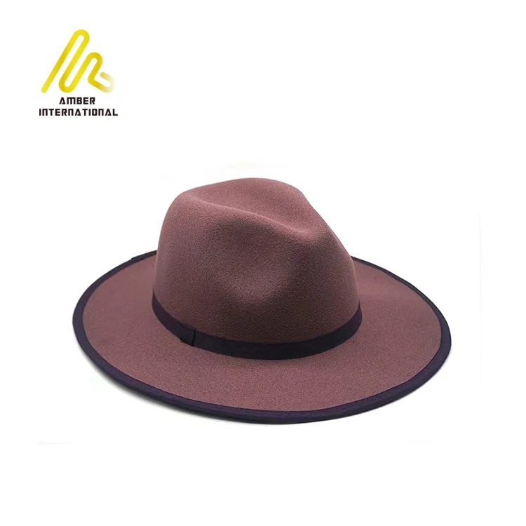 Quick Shipping 8 Colors Pure Plain Solid Color Women Men Wool Suede Wide Brim Fedora Hats With Ribbons