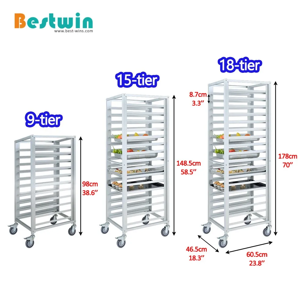 18 Layer Mutli Purpose Aluminum Bread Cooling Rack Trolley Sheet Pan Rack Bakery Cart