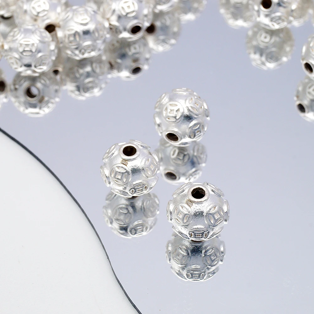 Real 999 Sterling Silver 10mm Spacer Beads Bracelet Necklace Accessories Jewelry Beads For Jewelry Making