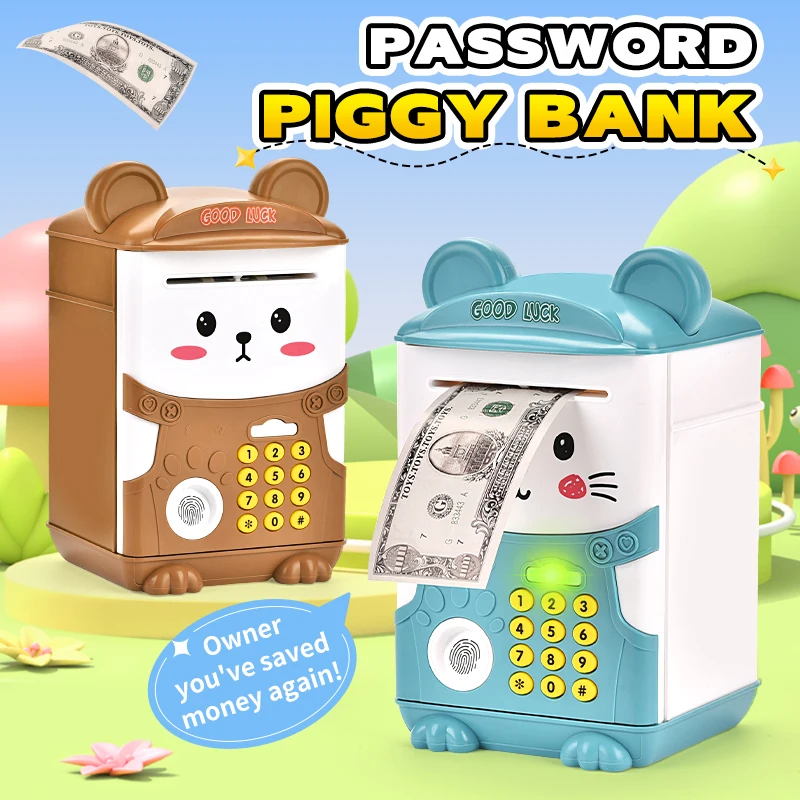 Cute Piggy Bank Toy Electronic Mini ATM Savings Machine with Personal Password & Fingerprint Unlocking Simulation