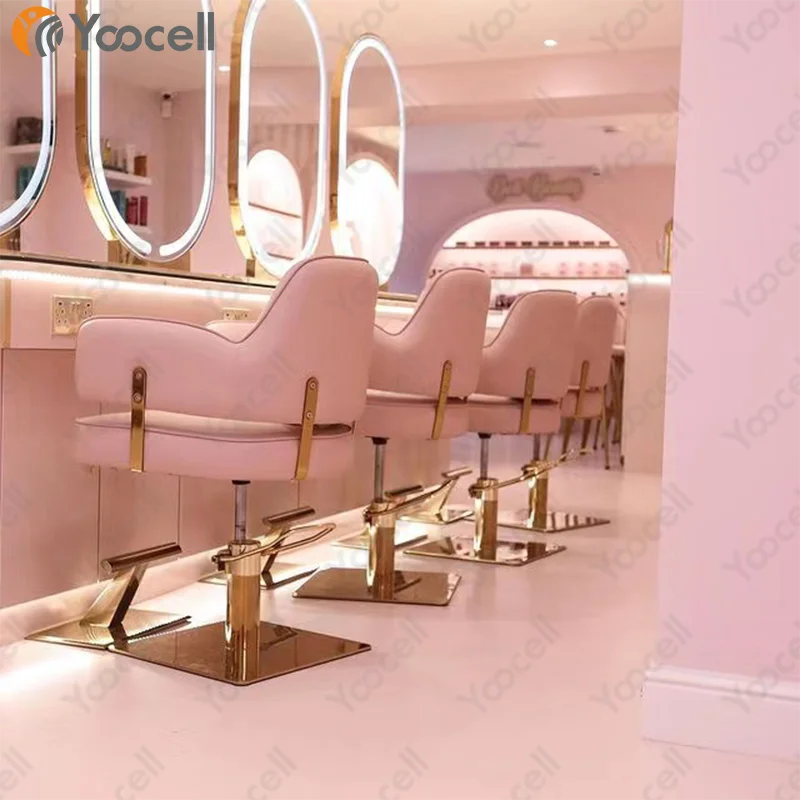 Yoocell Hot-sale pink color modern barber salon styling chair hairdressing chair saloon chairs for beauty salon