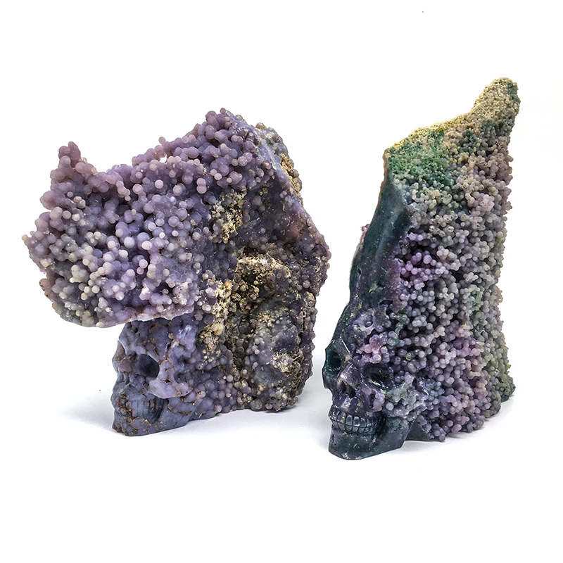 Wholesale natural Amazing Hand Carved grape agate skulls  purple crystal crafts heading crystal Skulls for decoration and sale
