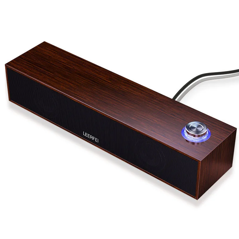 Factory OEM desktop BT Wooden long strip audio notebook computer sound blaster subwoofer USB knob wired speaker LED RGB