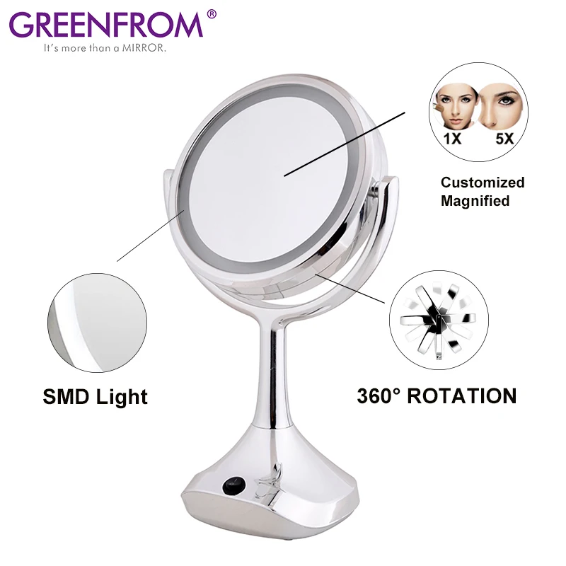 1X/5X Magnification Led Makeup Mirror Double Sides 360 Degree Rotation Lighted Plastic Cosmetic Table Mirror