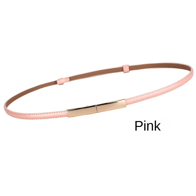 Wholesale Korean style pure color genuine leather  Women Belt Thin Skinny Metal Gold Elastic Buckle Waistband  Waist Belt