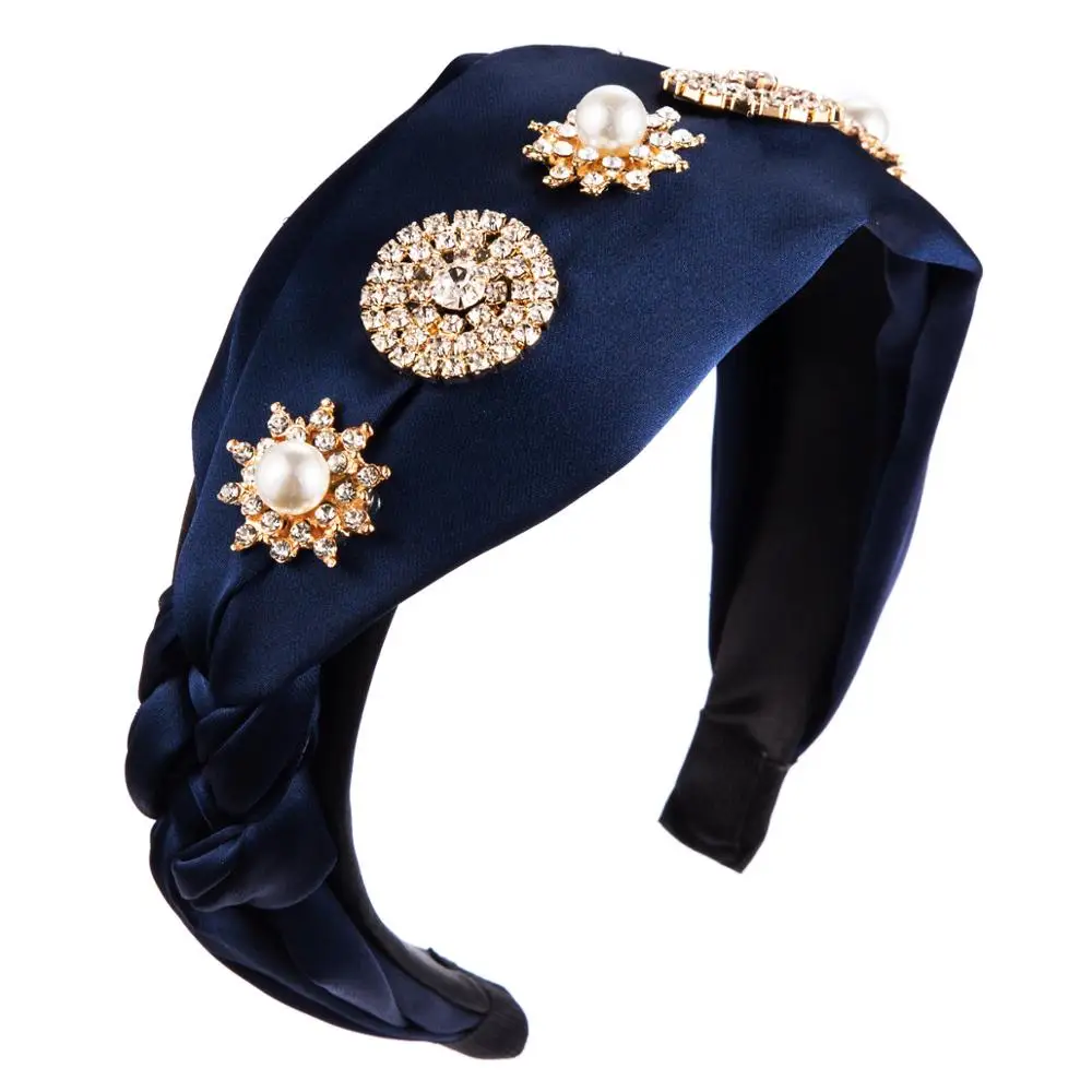 
Dvacaman Custom Hair Accessories Pearl Crystal Cloth Fabric Cross-knit Weave High-end Hair Bands Headband for Women Party 