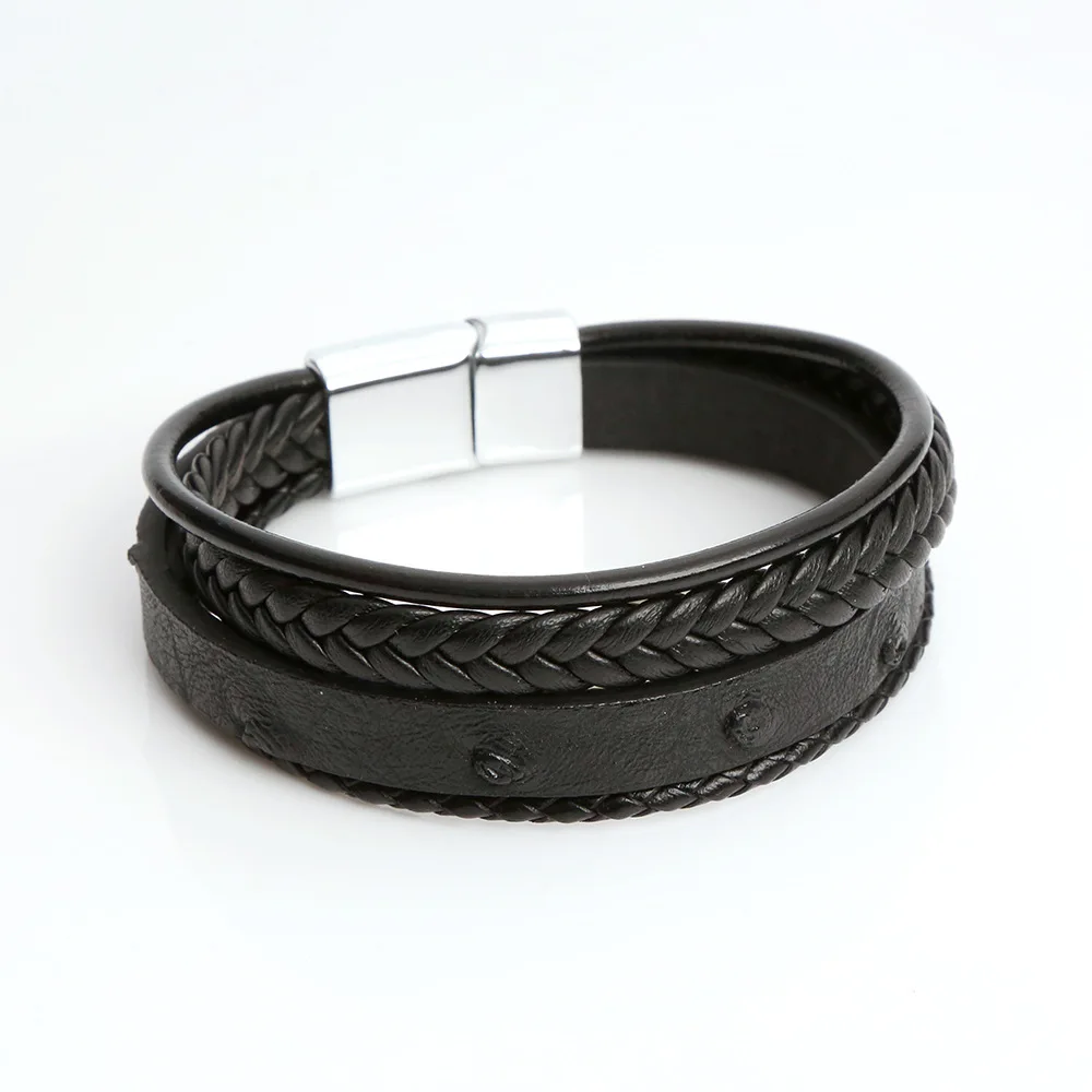 Men Genuine Leather Magnetic Clasp multilayer Leather Bracelet GL093