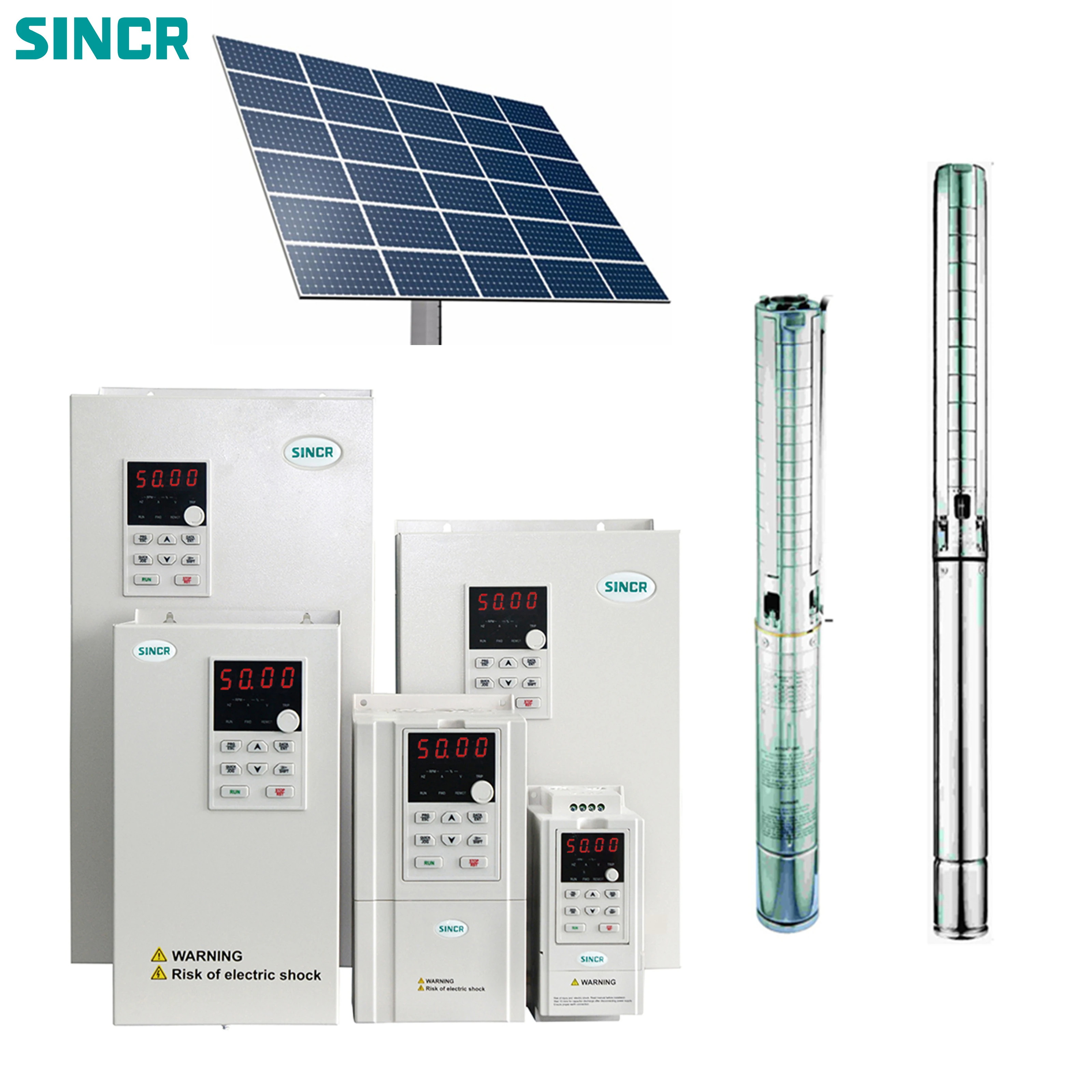 SINCR ac solar submersible deep well water pump inverter system for agriculture irrigation