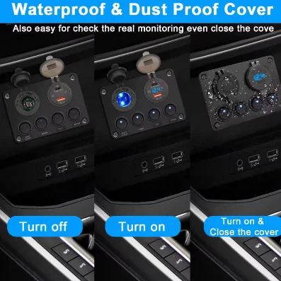 12V Switch Panel Waterproof Aluminum Panel 4 Gang Toggle Rocker Board Switch Pre Wired 12V 24VDC ON Off Switch Panel for Boat