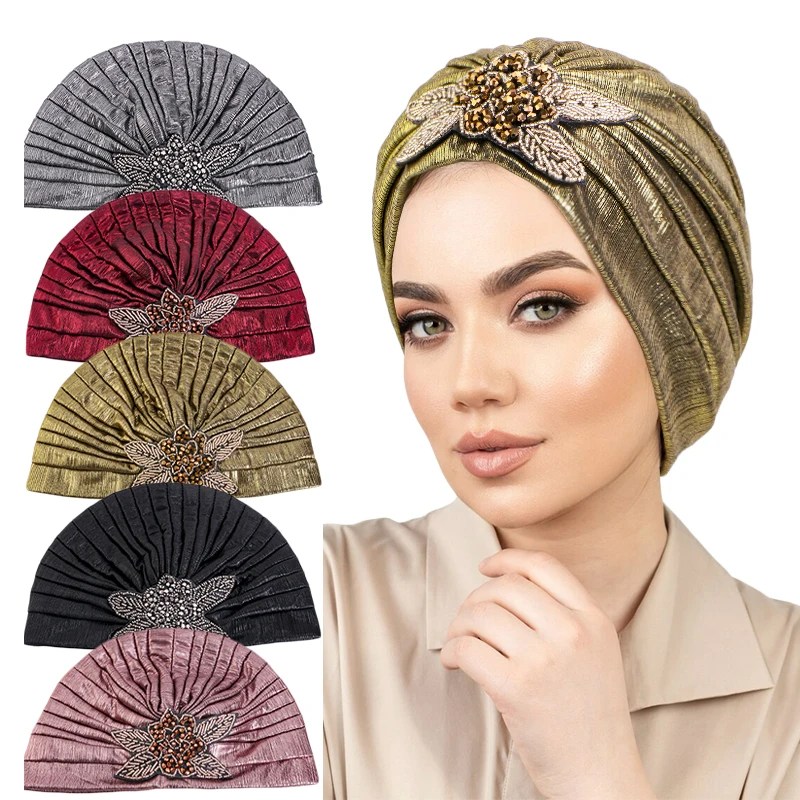 Wholesale Bright Color Twist Turban With Delicate Jewel Accessories Headscarf Polyester Ladies Daily Headwraps