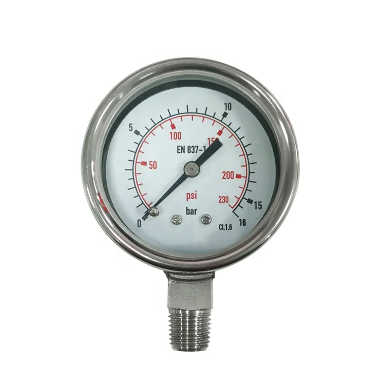 Accuracy 1 6 2 5 Liquid Filled Pressure Gauge Stainless Steel Case Copper Parts Material Origin Size Range Place Model Bar Alloy