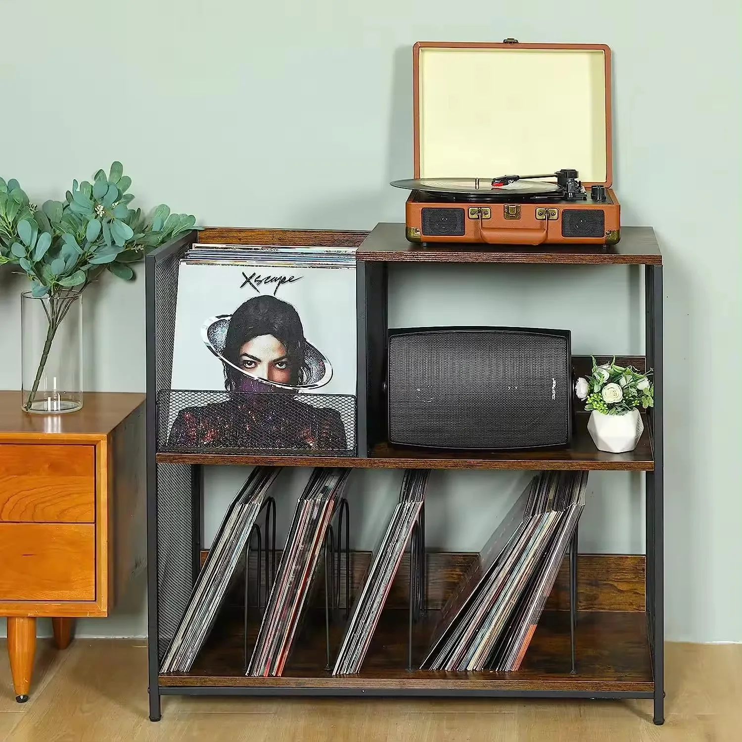 Home Living Room Office Bedside Sofa Side Books Magazines Vinyl Record Storage Holder Record Player Rack Stand