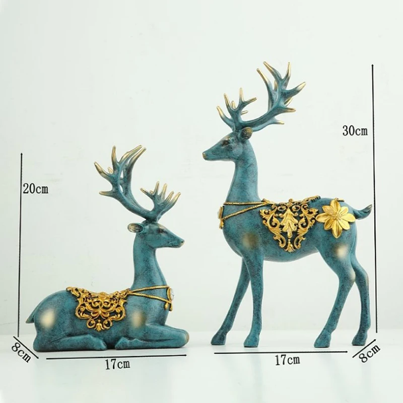 2 Pcs European Style Resin Deer Figurine Statue Home Room Decor Crafts Sculpture Modern Art ornaments