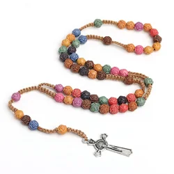 Rose Rosary Beads Islamic Muslim Jesus Christian Women Jewelry Decorations Gift Cross Pendant Plastic Prayer Beads Necklace