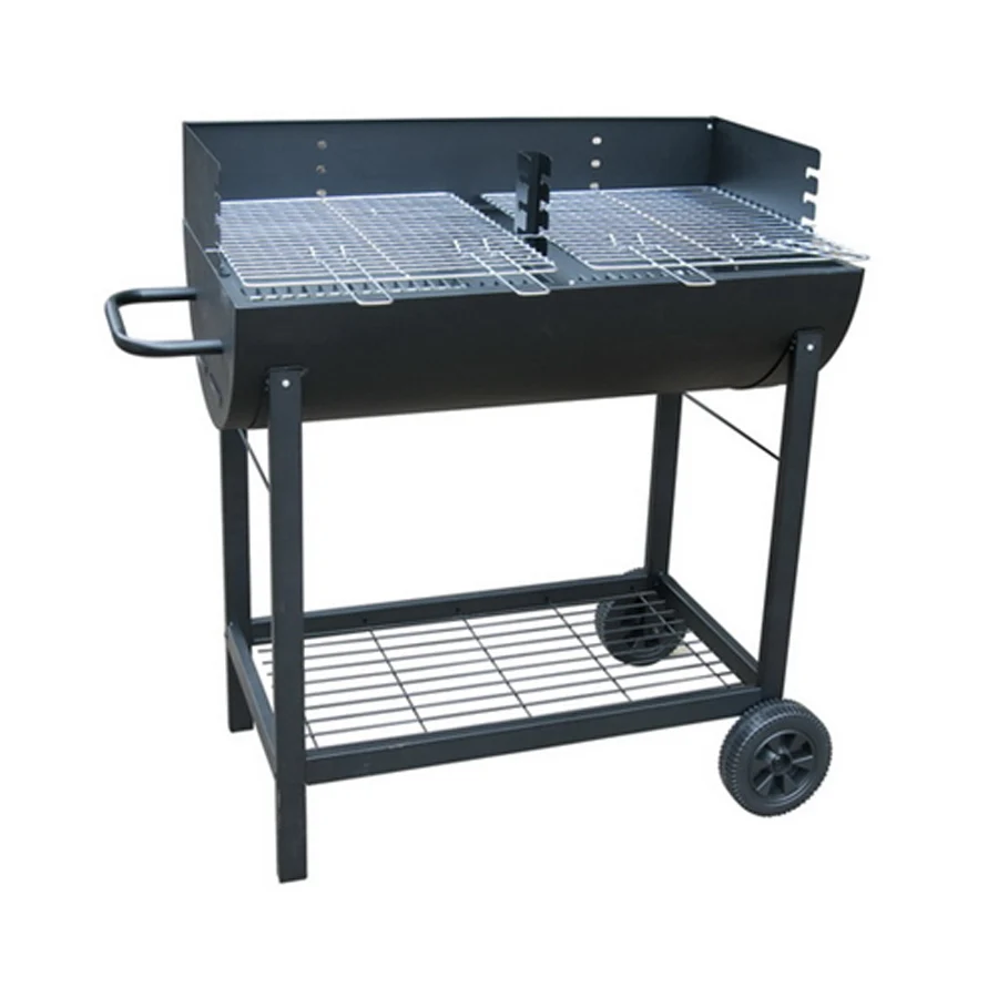 Portable Half Barrel Steel Drum BBQ Grills Charcoal Briquette Trolley Grills