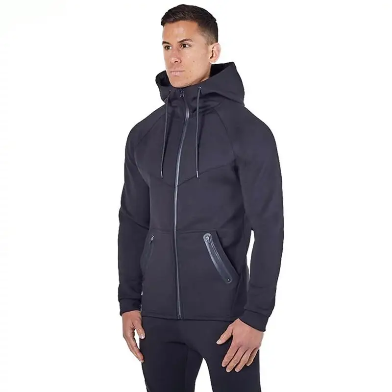 Hot sale custom slim fit tracksuit zip up mens gym hoodie