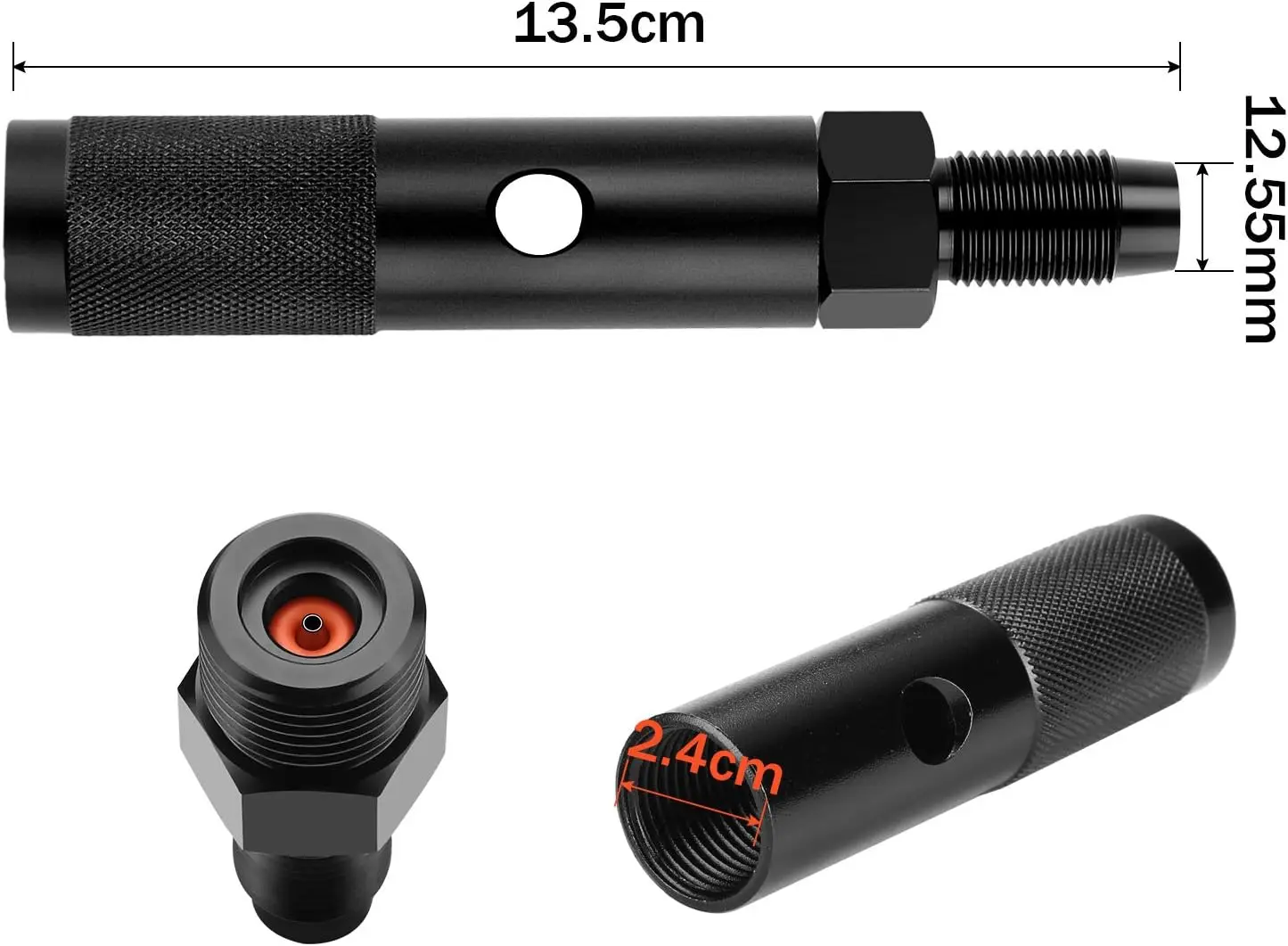 Quick Change 12g CO2 Cartridge Adapter Adaptor with 88g 90g Capsule Cylinder M16x1.5 Threads Output Black