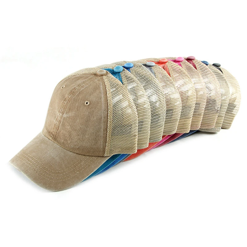 High quality wholesale simple blank plain mesh net hat cap custom denim trucker hat