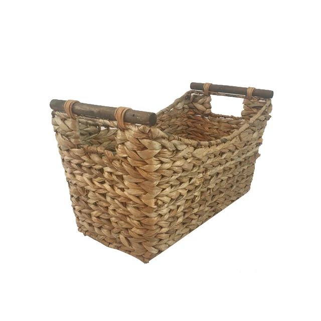 Renel Woven Custom Eco-friendly Banana Leaf Fruit Organizing Basket Storage with Wooden Handle