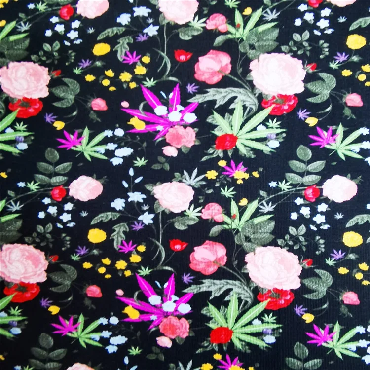 Цифровая печать хлопок лайкра цветочный принт ткань