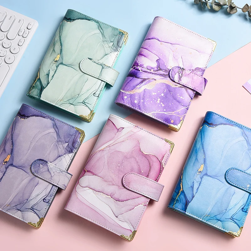 A5 A6 Metal Corns Loose Leaf Notebooks Ring Pu A6 Leather Six Ring Binder With Card Holder