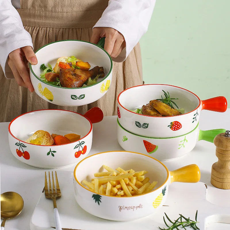 Nordic lovely ceramic plate with handle strawberry porcelain bowl children soup plate