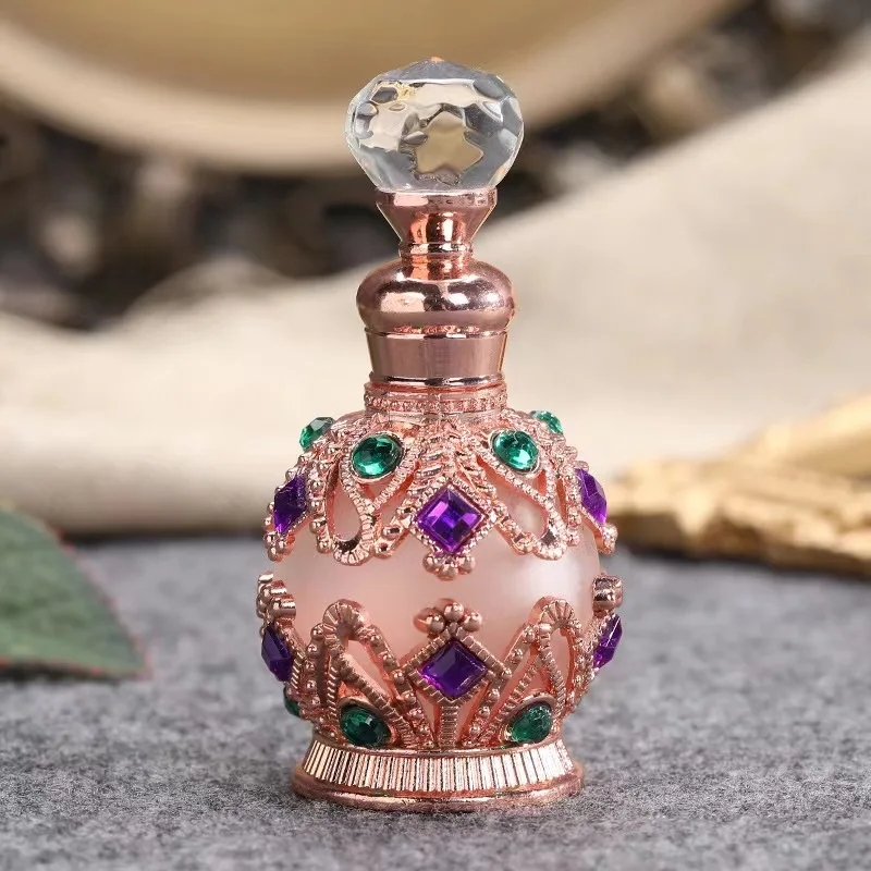 Luxury 12ml Arabia Vintage Golden Red Yellow Green Purple Dropper Perfume Essential Oil Glass Bottles