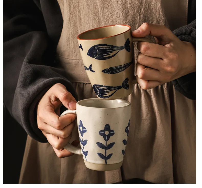 Japanese pottery coffee cup INS vintage  handmade rustic ceramic mug hand painted stoneware coffee mug