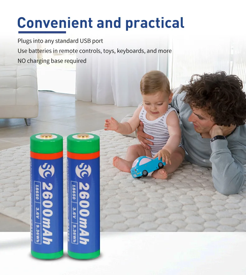 New Launch portable 3.6v 2600mAh  18650 usb rechargeable battery