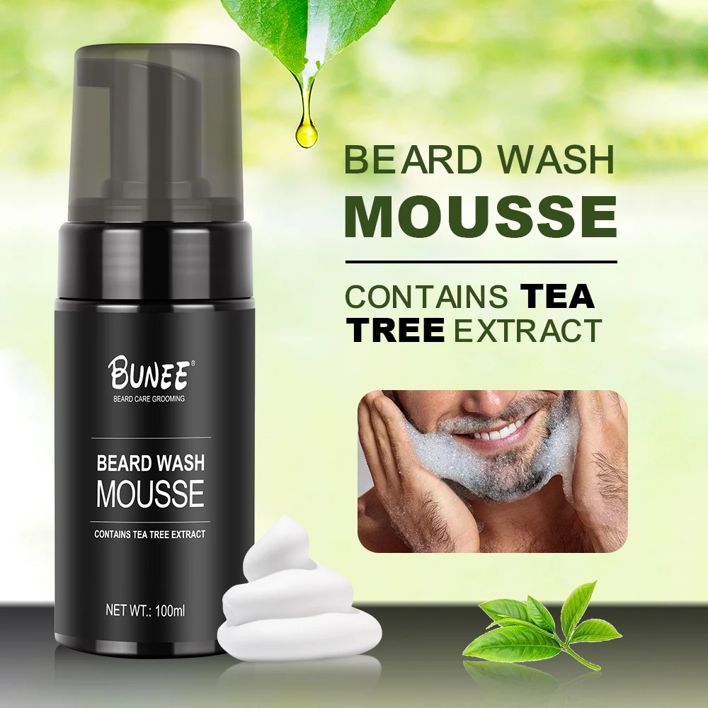 BUNEE 2 in1 peppermint TEA TREE OIL hydrating moisturizing deep cleansing soften beard wash mousse shampoo for men